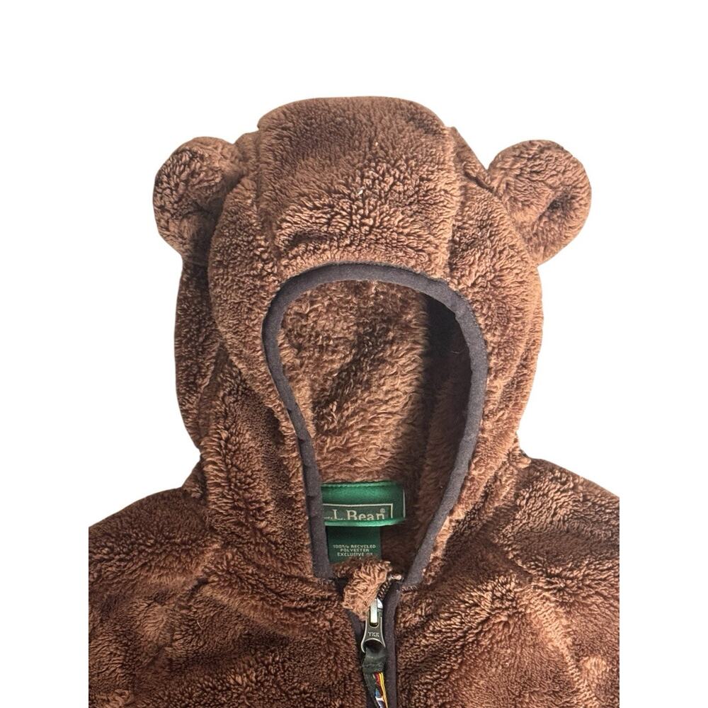 L.L. Bean Baby Hi Pile Fleece Bunting 12-18M Cozy Brown Bear Hood Zip Snowsuit - Picture 3 of 7